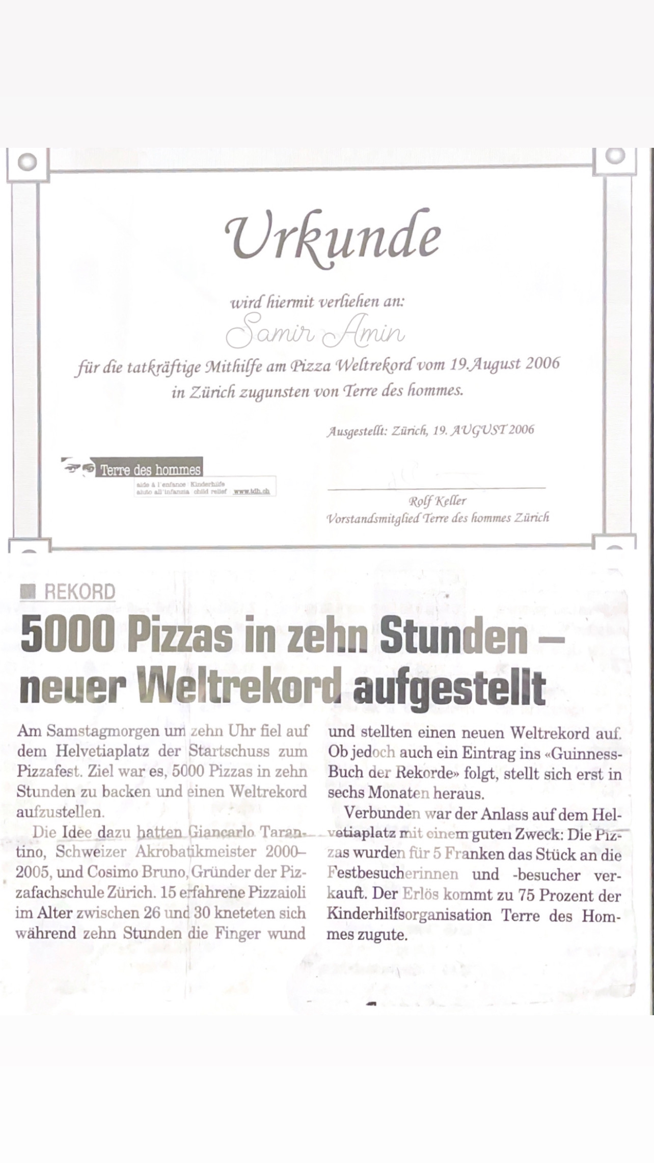 Pizza für einen guten Zweck – Weltrekord-Veranstaltung Zürich · 2006